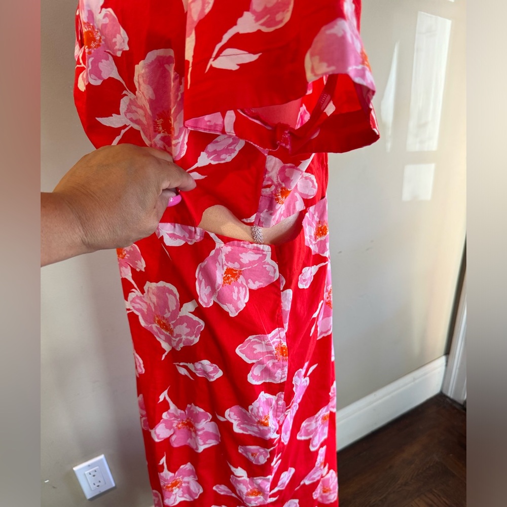 Old Navy Pink Floral with Cutouts Midi Shirt Dress Sz XL - Picture 7 of 12
